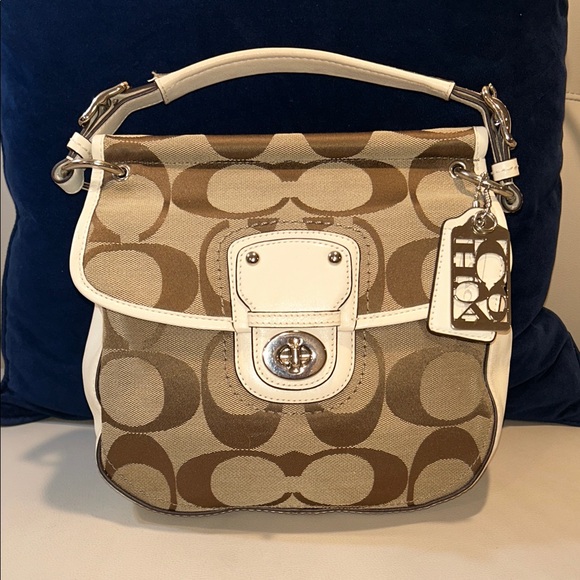 Coach Handbags - Coach Willis 70th Anniversary Signature Legacy Chalk White Leather Satchel